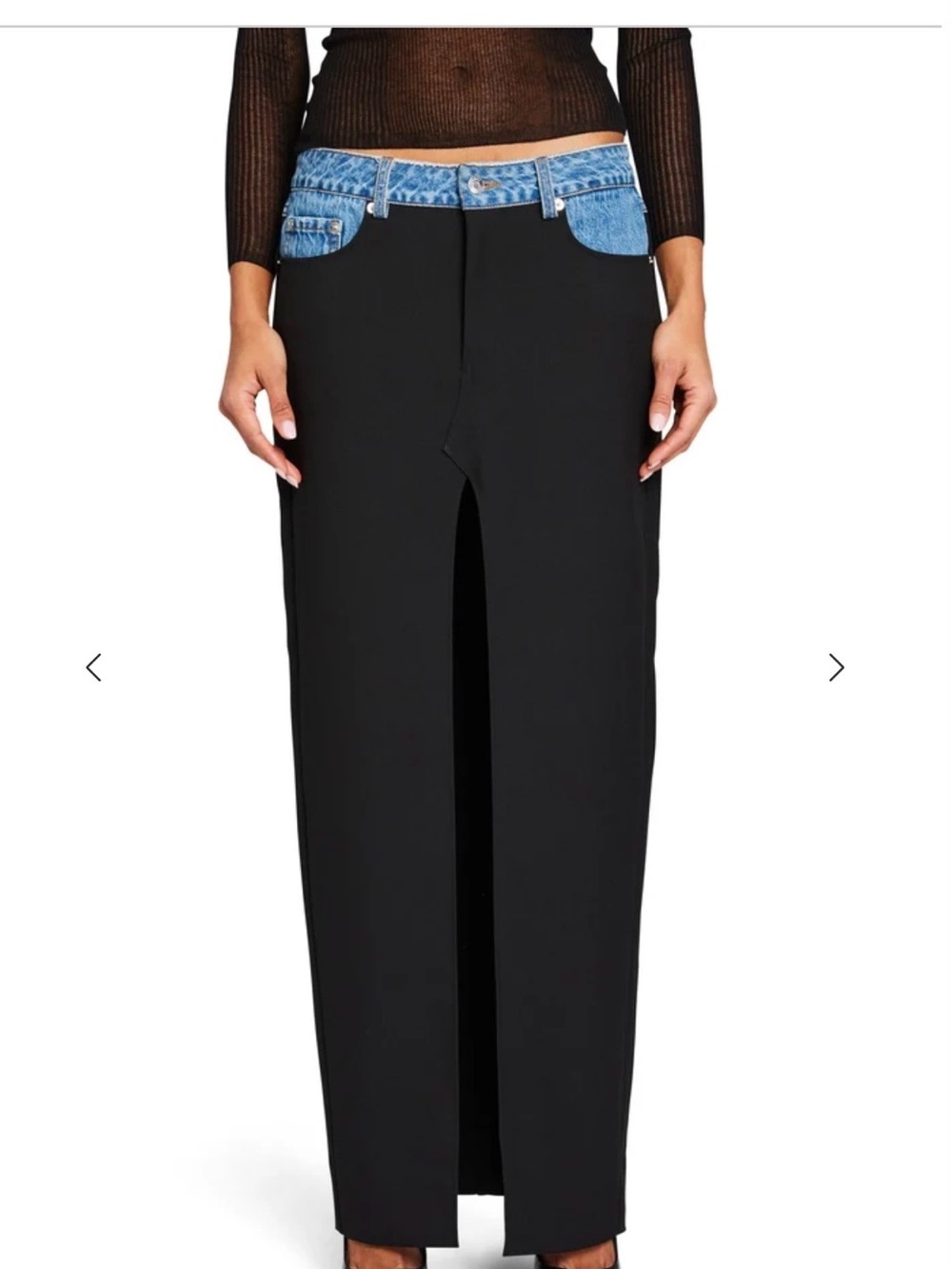 SER.O.YA Black Maxi Skirt with Denim-Trim Waist